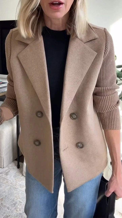 Women's Classic Knit Blazer with Double-Breasted Front