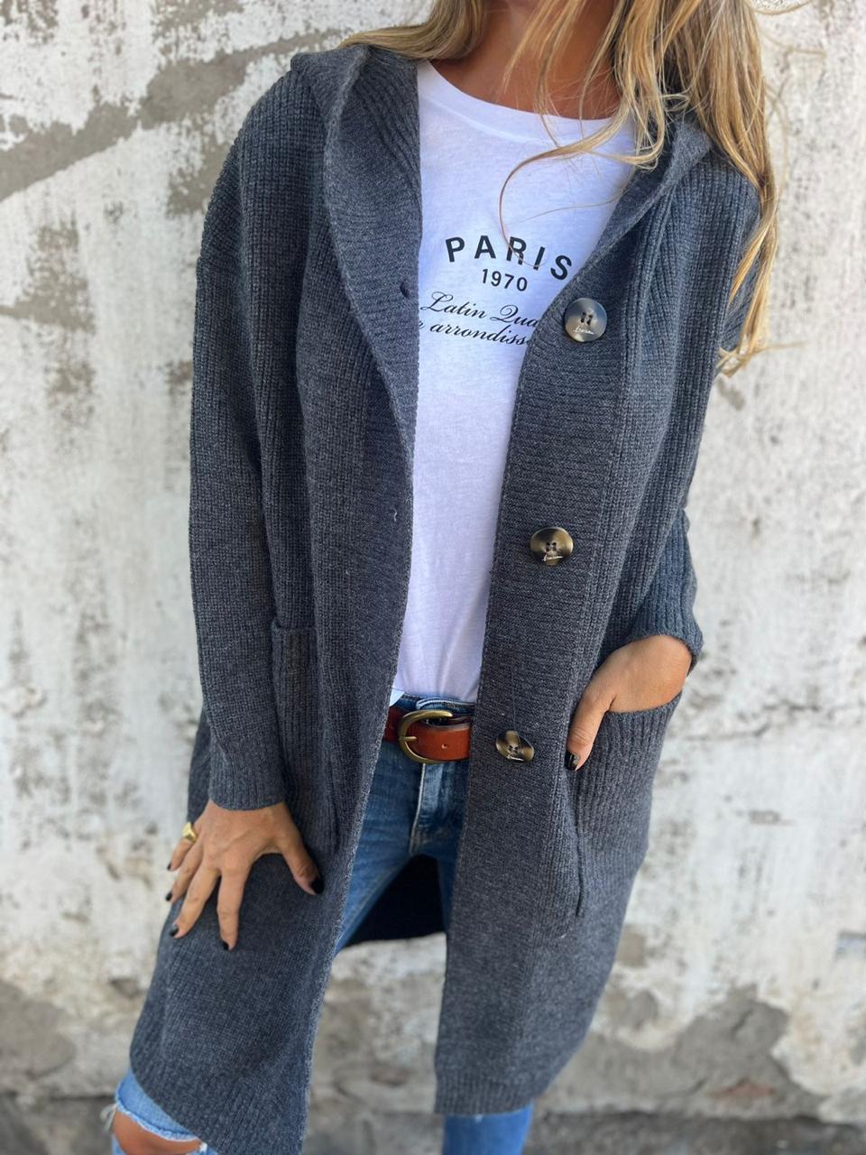 Women's Long Hooded Knit Cardigan for Outdoors