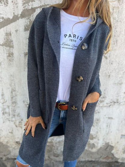 Women's Long Hooded Knit Cardigan for Outdoors