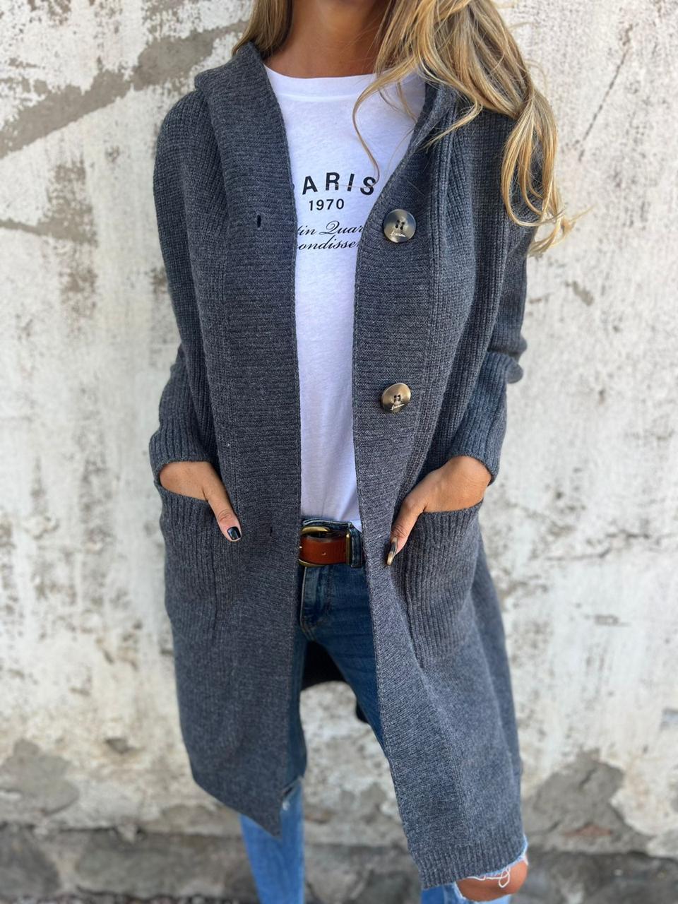 Women's Long Hooded Knit Cardigan for Outdoors