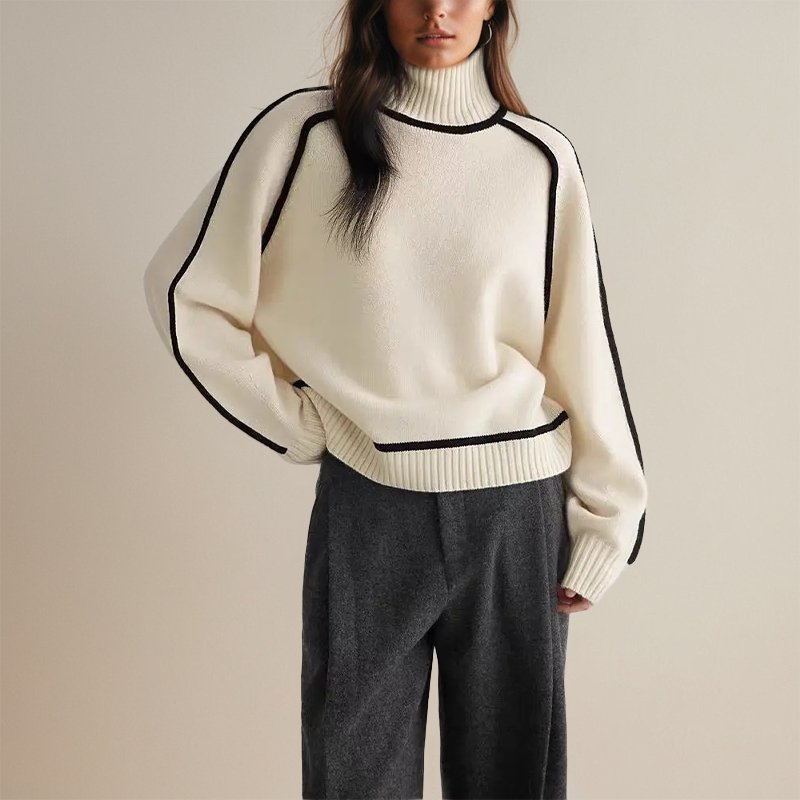 Women's Relaxed Color-Block Turtleneck Sweater