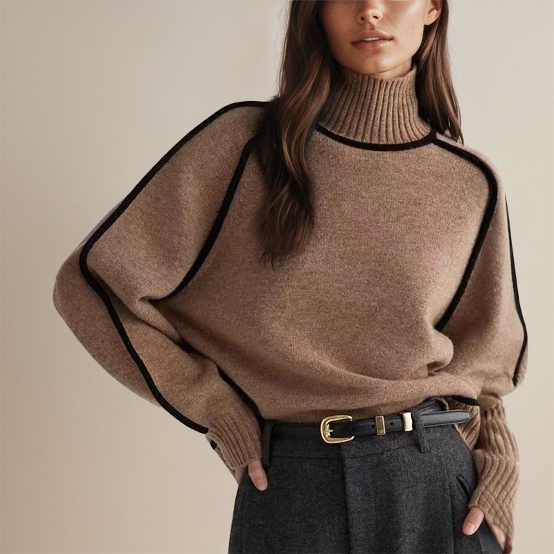 Women's Relaxed Color-Block Turtleneck Sweater