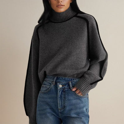 Women's Relaxed Color-Block Turtleneck Sweater