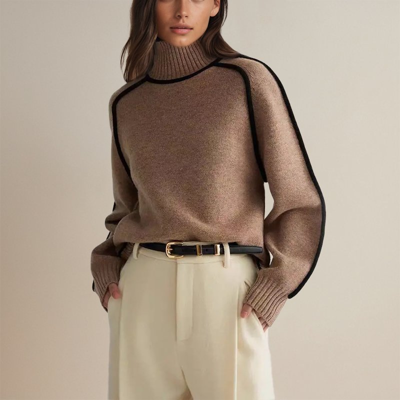 Women's Relaxed Color-Block Turtleneck Sweater