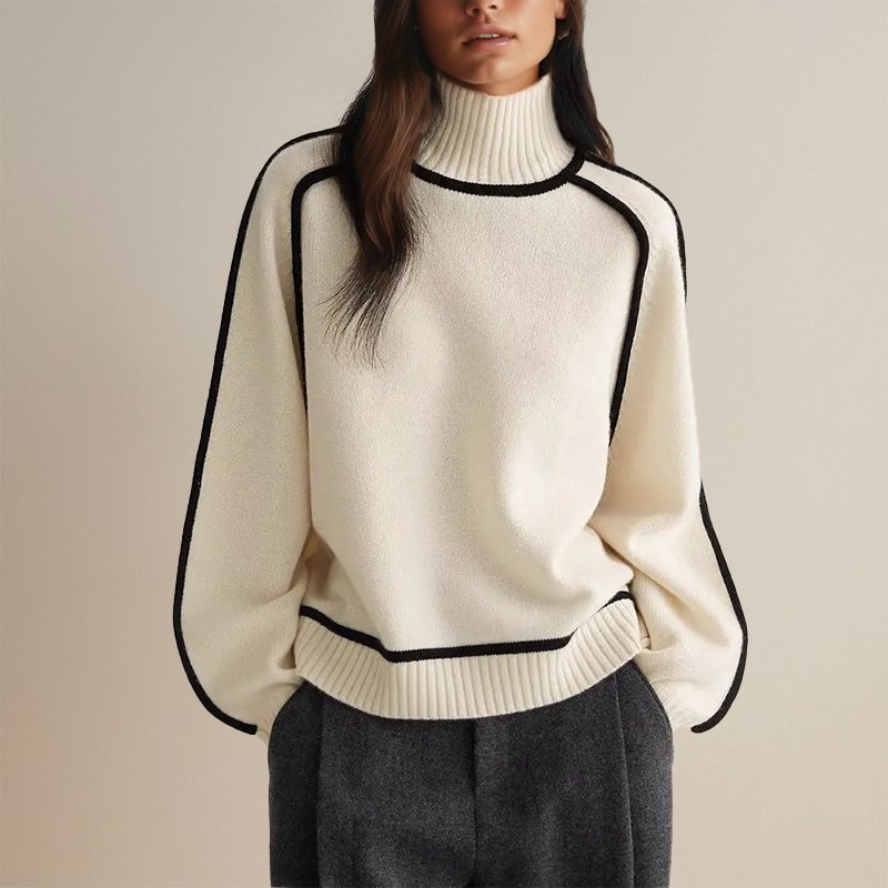 Women's Relaxed Color-Block Turtleneck Sweater