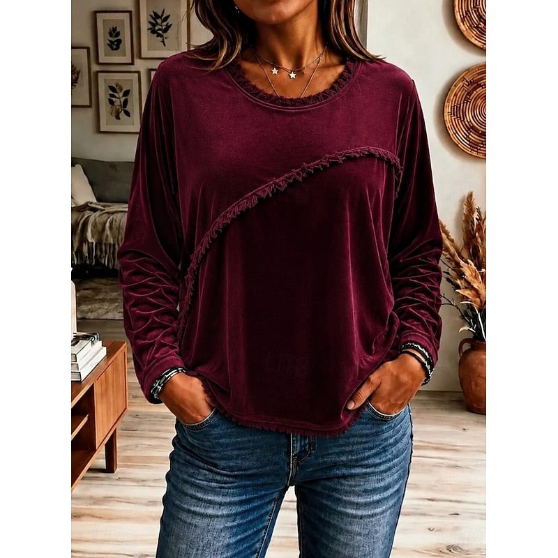 Women's Relaxed Fringe-Trim Crew Neck Tunic