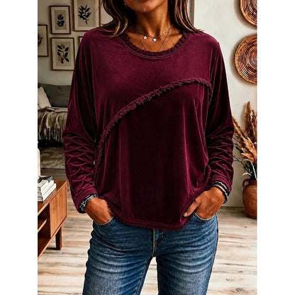 Women's Relaxed Fringe-Trim Crew Neck Tunic