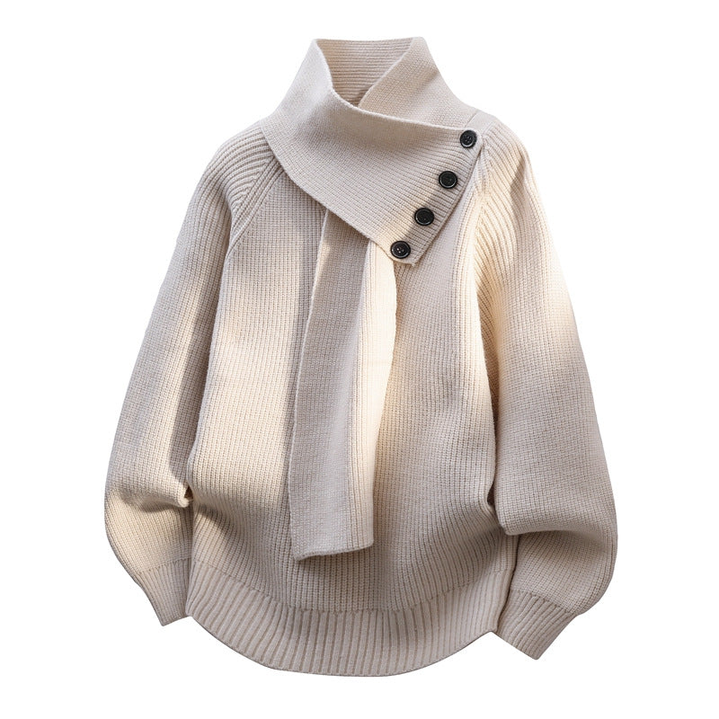 Women's Rib-Knit Sweater with Scarf Neck