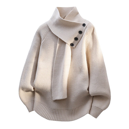 Women's Rib-Knit Sweater with Scarf Neck