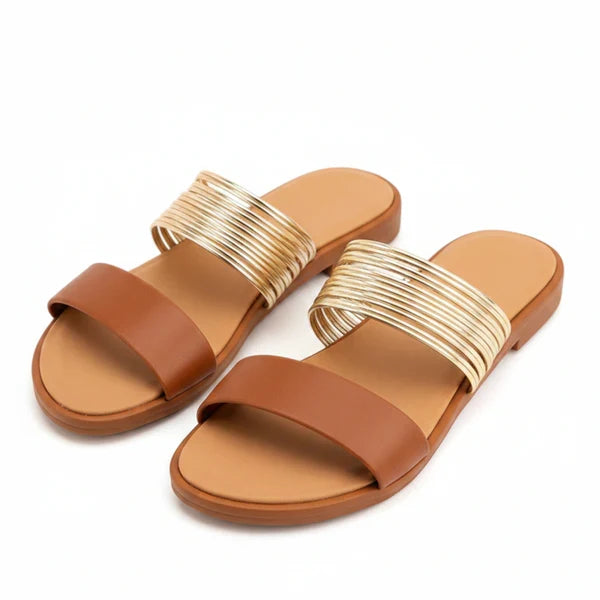 Women's Flat Sandals with Metallic Straps