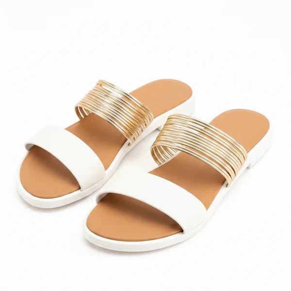 Women's Flat Sandals with Metallic Straps
