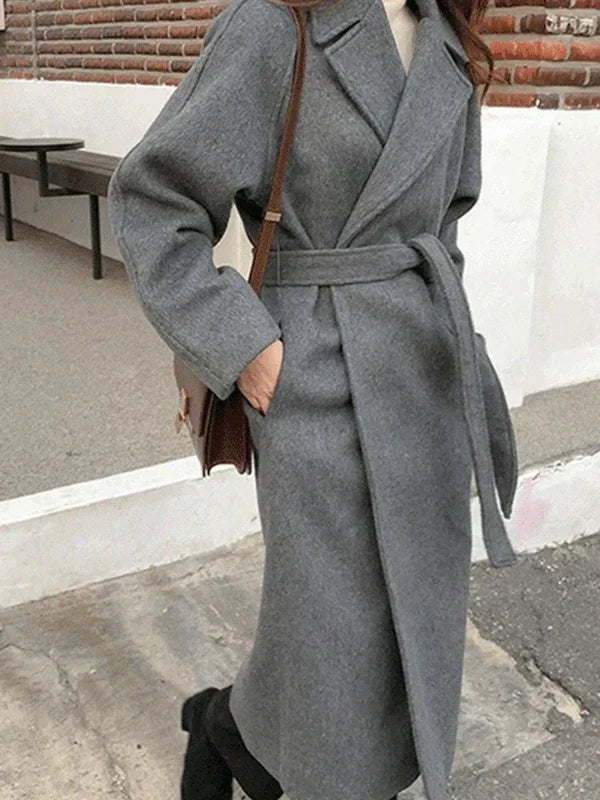 Women's Long Wool-Effect Wrap Coat for Winter