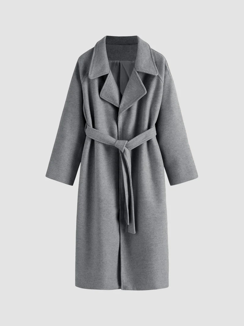 Women's Long Wool-Effect Wrap Coat for Winter