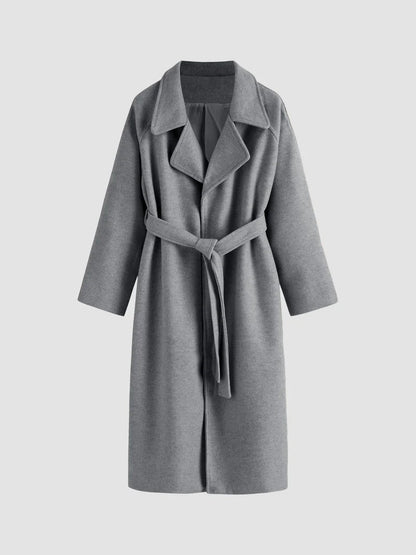 Women's Long Wool-Effect Wrap Coat for Winter