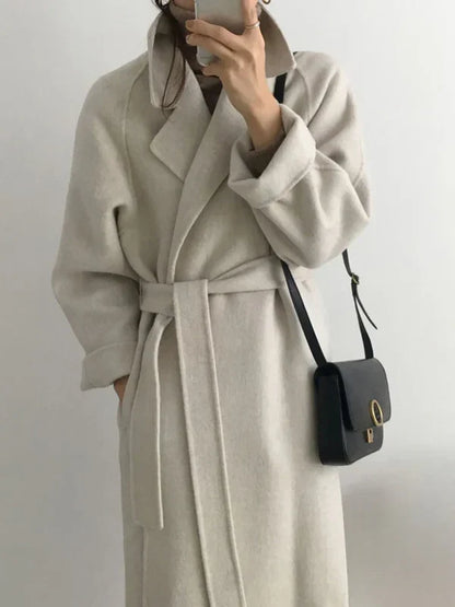 Women's Long Wool-Effect Wrap Coat for Winter