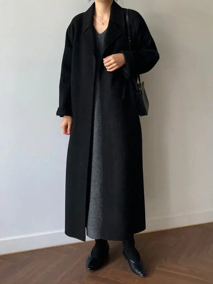 Women's Long Wool-Effect Wrap Coat for Winter