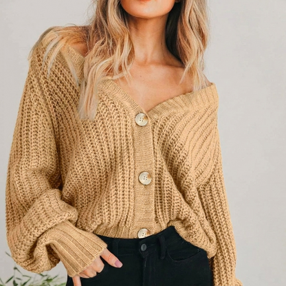 Women's Knit Cardigan with Balloon Sleeves