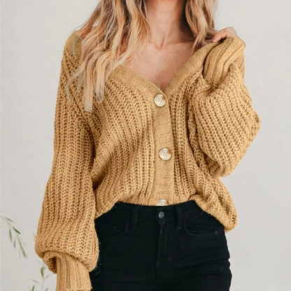 Women's Knit Cardigan with Balloon Sleeves
